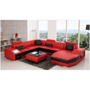Conjunto de sofás en forma de U para el hogar, Color gris/Rojo/Negro Blanco, personalizado, de cuero genuino, para sala de estar - Product Image 4