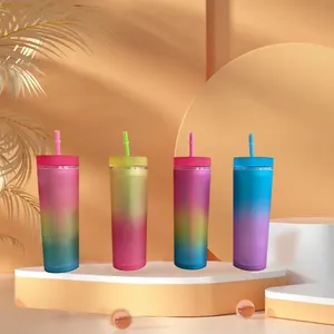 Customized Gradient Color Skinny Mugs With Straws Premium Quality Cup With Unique Design