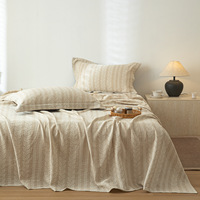 Parure de lit 3 pièces en lin jacquard naturel et écologique, absorbant l'humidité, sensation rafraîchissante, avec taies d'oreiller et drap plat pour la maison