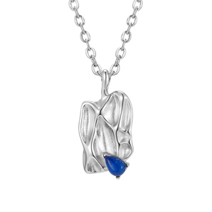 Collar de <span class=keywords><strong>Acero</strong></span> <span class=keywords><strong>Inoxidable</strong></span> 316L con Colgante de Piedra Natural Azul en Forma de Lágrima, Joyería Texturizada Resistente al Agua, Regalo - Product Image 1