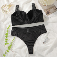 Ensemble de soutien-gorge sans armatures en dentelle noire grande taille pour femmes avec culotte, lingerie sexy de couleur unie, respirante, logo à la taille, vente en gros OEM