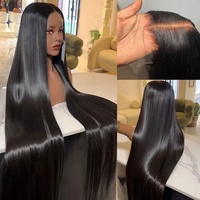Perruque sans colle 13x6 HD transparente pour femmes, cheveux humains vierges noirs naturels lisses, pré-épilée
