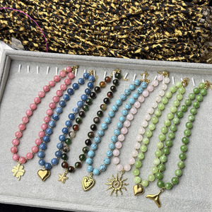 <span class=keywords><strong>Collana</strong></span> a strati con perline in pietra naturale da 10 mm, ciondolo in acciaio inossidabile a forma di sole, stella marina, cuore oceanico, sirena, gioielli boho chic da donna - Product Image 2