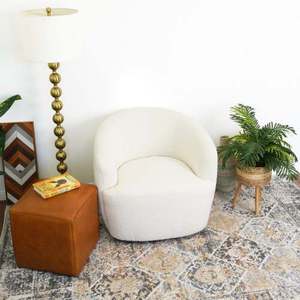 Chaise pivotante moderne et durable Mina White Boucle, idéale pour le salon, la salle à manger, le bureau, l'hôtel et la chambre à coucher - Product Image 4