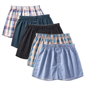 Caleçons boxers mi-hauts en coton pour hommes, coupe ample, motif flèche, avec rayures écossaises tissées, sous-vêtements respirants avec logo à la taille - Product Image 1