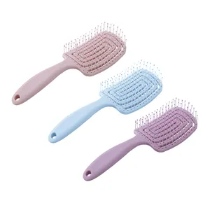 New design Custom Logo woman Pink Curved wave Nylon bristles scalp massage curly wet hair brush men styling hairbrush