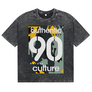T-shirts pour hommes surdimensionnés en coton respirant de haute qualité, teints à l'acide et imprimés, col rond, vente en gros de vêtements - Product Image 1