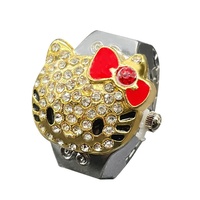 Montre à doigt Hello Kitty, mini montre à quartz mignonne avec bracelet élastique en acier inoxydable, pour enfants, filles, femmes, cadeau
