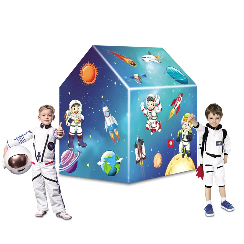 Kapalı alan Pretend oyun çadırı uzay temalı oyun evi yüksek kaliteli Polyester oyuncak çadır çocuklar için erkek kız
