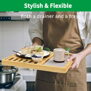 Plateau de terre absorbant l'eau pour tapis de séchage rapide de cuisine avec nouveau comptoir de vaisselle en pierre de diatomite de bambou pliable - Product Image 4