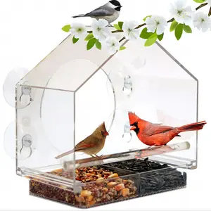 Mangeoire à oiseaux de fenêtre en cristal en plastique de ventouses solides modernes suspendues à l'extérieur de haute qualité