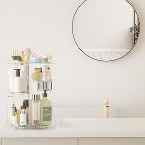 Organisateur de maquillage rotatif à 8 niveaux réglables, présentoir cosmétique tournant avec porte-pinceaux et plateau à parfums - Product Image 6