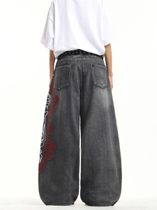 Jeans amples vintage américains imprimés, style street dance hip-hop, denim délavé léger et respirant pour l'été – Vente en gros - Product Image 5