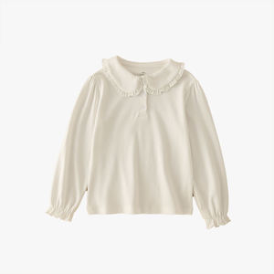 Polo pour enfants à manches longues, T-shirt polo pour garçons, blanc, tricoté, nouveau style printemps, col gris noir, pour filles - Product Image 4