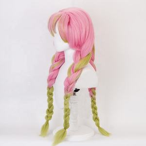 Parrucca <span class=keywords><strong>Cosplay</strong></span> di Kanroji Mitsuri da <span class=keywords><strong>Demon</strong></span> <span class=keywords><strong>Slayer</strong></span>, 80cm, Lunga, Rosa e Verde Mista, Sintetica, con Trecce - Product Image 5