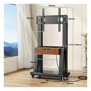 Chariot <span class=keywords><strong>TV</strong></span> mobile réglable en hauteur, support <span class=keywords><strong>TV</strong></span> robuste avec roulettes pour téléviseurs plats/courbes LED/LCD/OLED de 32 à 75 pouces - Product Image 1