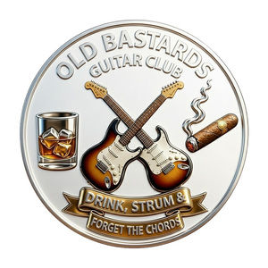 Pièce commémorative en métal Stock Old Bastards Guitar Club, scène de scène musicale avec squelette de musicien et chien, souvenir de collection - Product Image 3