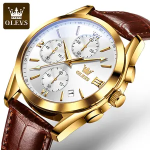 OLEVS Luxury Brand New Business Watch da uomo di moda Premium Casual in pelle marrone cinturino movimento al quarzo orologio regalo 2872