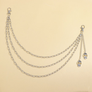 Chaîne de taille avec pendentif crâne géométrique en alliage de zinc, chaîne de corps décontractée et tendance, design à plusieurs couches et pompons - Product Image 2