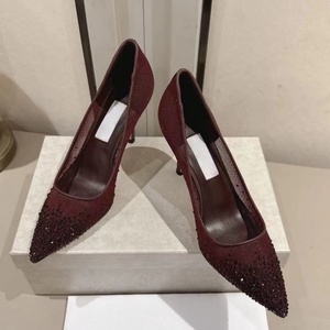 Chaussures habillées de créateur de haute qualité pour femmes, à enfiler, classiques, en tissu maillé orné de cristaux, à bout pointu, talons fins, respirantes - Product Image 1