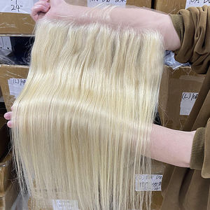 Vente en gros # <span class=keywords><strong>Frontal</strong></span> en dentelle transparente 13x4 blond platine 613, lisse, pré-épilé, 100% cheveux humains, fournisseur d'usine - Product Image 1