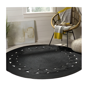 Round Braided Black Jute <b>Rug</b> with Decorative Cutout Border for Living Room Bedroom Entryway and Modern <b>Boho</b> Home Decor - Product Image 2