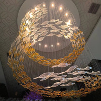 Lustre suspendu moderne, grand lustre en verre, luminaire suspendu de luxe pour hall d'hôtel
