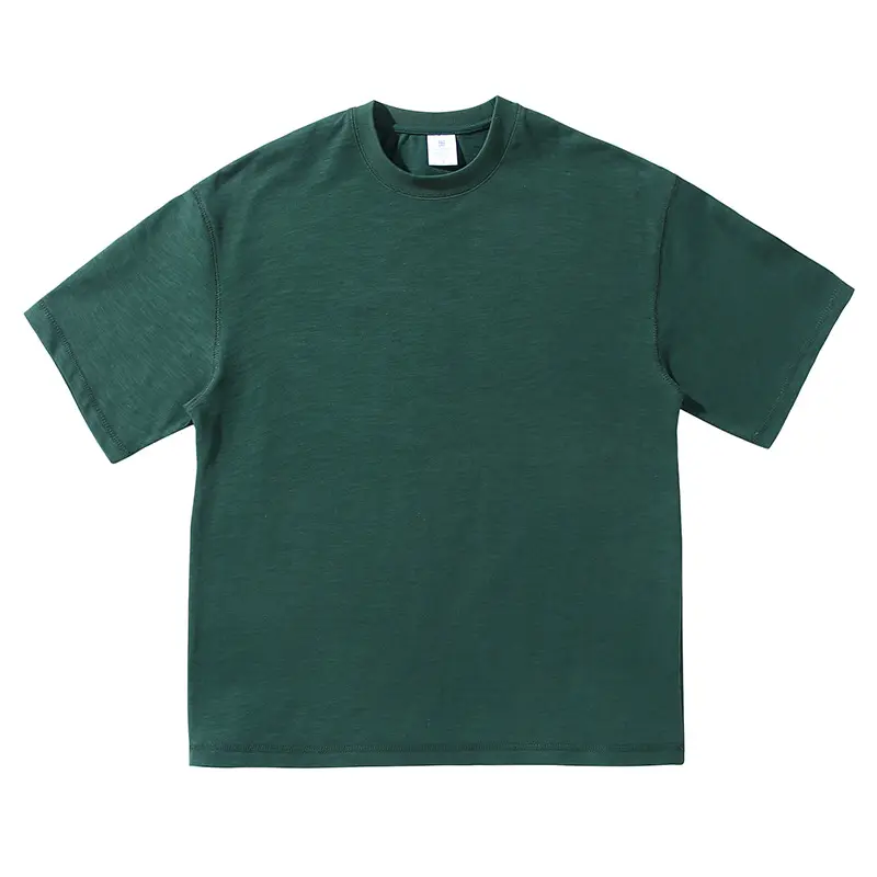 320 gram damla omuz kalın pamuk önlük boyun Unisex orman yeşil rahat renkler boy adam şantuk pamuk T Shirt