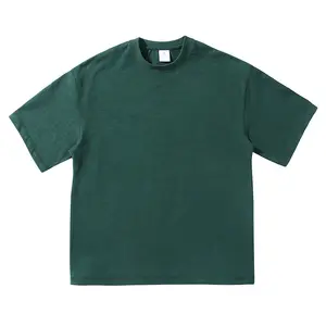 Blusa de algodão com gola larga unissex, camiseta de algodão folhada para homens, tamanho grande, 320 gramas, verde floresta, cores confortáveis