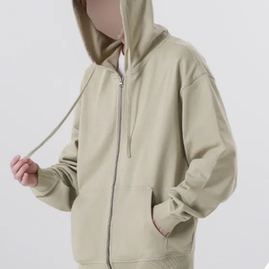 High Quality Eco-Friendly Sustainable Heavyweight Cotton Solid <b>Black</b> <b>Fleece</b> Autumn Oversized Zip-Up Hoodies Custom Logo Print - Product Image 6