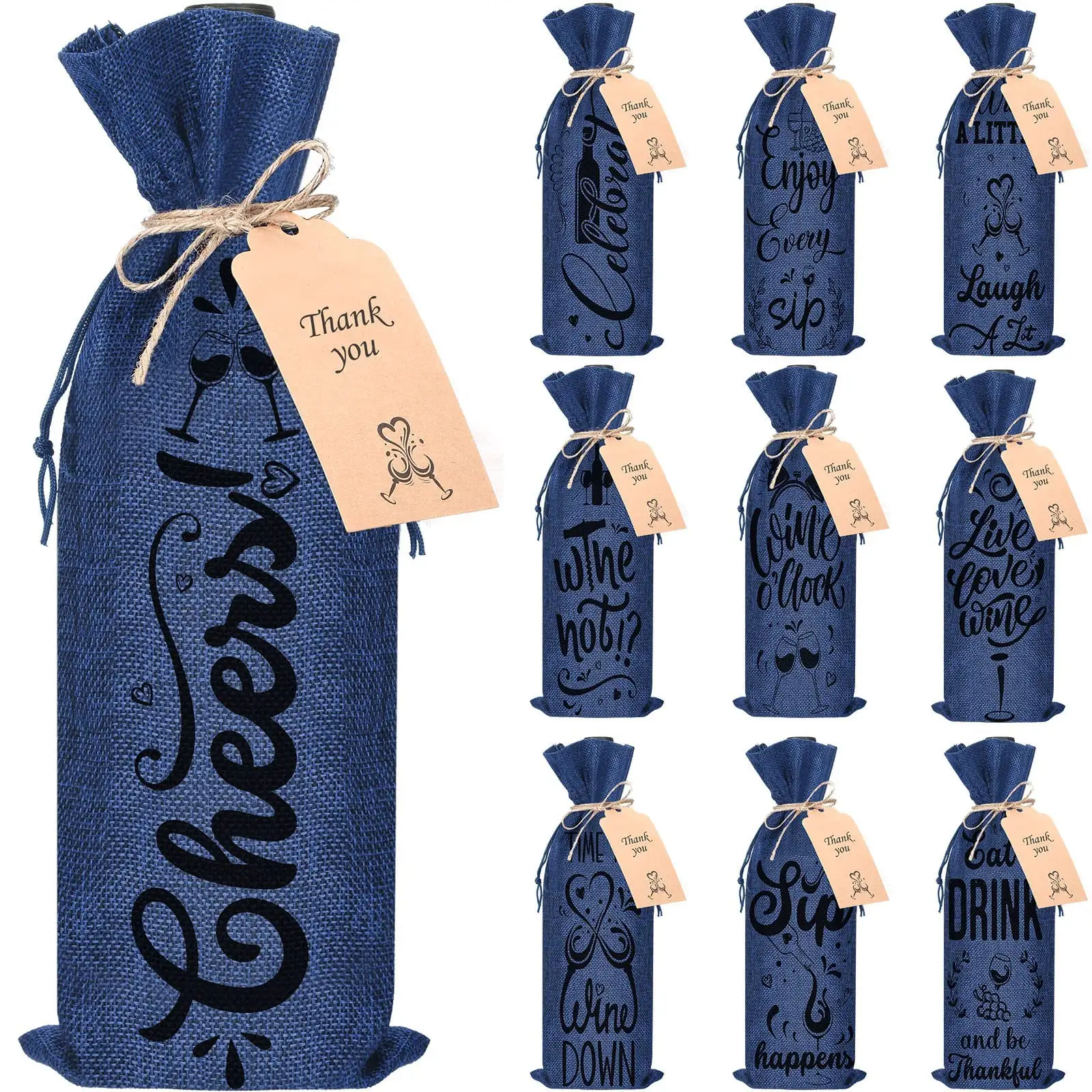 Vente en gros de sac à cordon en lin réutilisable écologique pour bouteille de vin classique sac à cordon en lin en vrac comme emballage cadeau