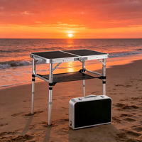 Table de camping pliable légère en aluminium avec couche en maille, hauteur réglable, portable pour pique-nique, barbecue, repas en plein air