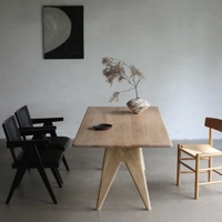 Table de salle à manger en bois massif de style Mid-Century, plateau en dalle de bois, pieds rectangulaires, bureau de conférence pour salle d'exposition