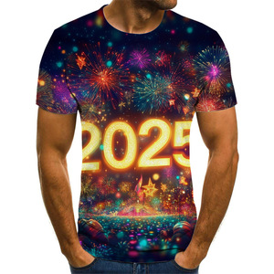 2025 New Year 3D Printed Men's T-<b>Shirt</b> Loose Fit Short Sleeve Sublimation Print <b>Polyester</b> Knitted Casual Wear - Product Image 1
