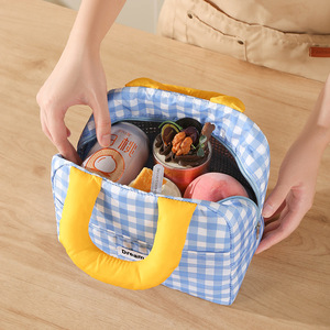 Dream Insulated <b>Lunch</b> <b>Bag</b> Blue Checkered Pattern With Numbered Handle Bento <b>Box</b> Carrier For Daily Use - Product Image 2