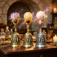 Cloche en laiton avec boule de cristal et feuille sculptée, style vintage, ornement de table pour la décoration intérieure et l'affichage en boutique de cadeaux