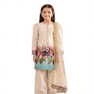 Ropa Infantil - Salwar Kameez de Algodón con Bordado Floral para Niñas, Venta al Por Mayor 2026, con Dupatta, Cuello Redondo, Manga Larga, Ropa Étnica - Product Image 1