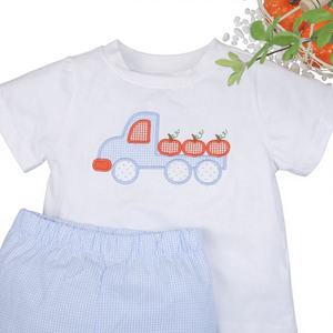 Conjunto de Bebé Niño con Apliques de Calabaza, Cierre de Botones a Presión, 100% Algodón, Azul Bebé, Cuadros, Certificado OEKO-TEX, Sin Mangas, ODM - Product Image 1