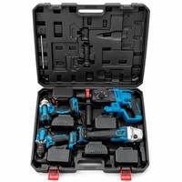 Kit combiné d'outils électriques sans fil polyvalents 4 pièces : perceuse électrique, clé à chocs, marteau perforateur, meuleuse d'angle, avec coffret