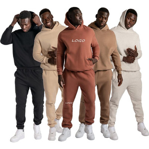 Bán Buôn Heavyweight Bông Đồng Bằng Sweatsuit Tùy Chỉnh Hoody Phòng Tập Thể Dục Jogger Hai Mảnh Nặng Hoodie Mens Bộ Đồ Thể Thao - Product Image 1