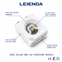Diode LED SMD Jaune 3528 Haute Luminosité 590nm 0.1W – Composant pour Boutons d'Ascenseur et Éclairage d'Indicateur de Signal Électronique