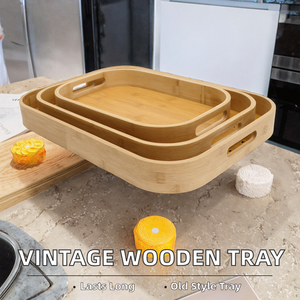 Bandeja de Bambú Vintage Grande, Bandeja de Madera Rectangular Portátil Ecológica para Té, Comida, Aperitivos, Nueva Solución de Almacenamiento PARA EL Hogar y el Baño - Product Image 3