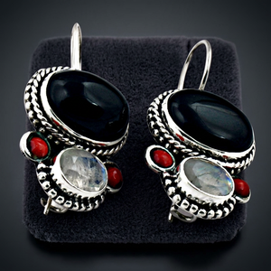 Meilleures ventes : Boucles d'oreilles ethniques pour femme en argent sterling 925 de qualité supérieure, serties de pierres multiples, faites à la main, tendance, forme crochet, cadeau - Product Image 1