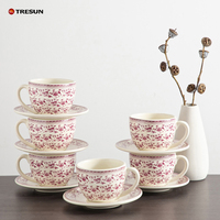 Grès Chine Verres Pas Cher Prix Ins Céramique Tasse À Café Lumière De Luxe Décalcomanie À La Main Après-Midi Tasse À Thé Et Soucoupe Ensemble