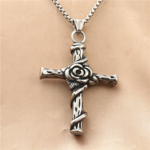 yunnique Stainless Steel <b>Cross</b> Pendant Necklace With Rose Design For Men Fashion Jewelry 190150 - Product Image 1