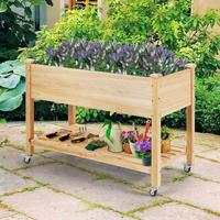Grandes jardinières surélevées en bois avec roues, bac de plantation, étagère de rangement verrouillable pour jardin, cour, patio, balcon, centre commercial