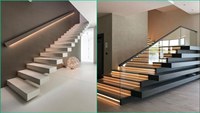 CBMMart grille d'escalier moderne unique design chêne massif bande de roulement escalier flottant avec capteur de lumière