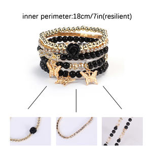 핫 세일 빈티지 보헤미안 라인스톤 비즈 나비 유리 스톤 인피니티 팔찌 세트 - Product Image 6