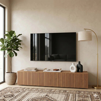 Meuble TV en Contreplaqué Personnalisable Style Japandi, Console Multimédia Côtelée Murale Flottante – Vente en Gros Usine OEM/ODM