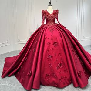 Vestido de Quinceañera Mc003 Rojo, Estilo Princesa, Satinado, Cola Larga, con Apliques de Flores 3D, para Chicas de 15 y 16 Años, Jancember - Product Image 4